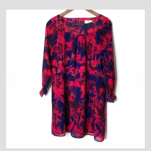 Baluoke Swing Trapeze Mini Dress Floral Long Sleeve Lightweight Lined Size Small - Picture 1 of 9